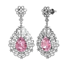 Pembe kuvars ve beyaz zirkon 8 ayar beyaz altın küpe