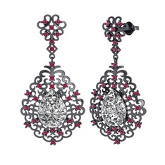 Dalila Küpe - Swarovski ve rodolit garnet 925 ayar siyah rodyum kaplama gümüş küpe #1f3zgnx