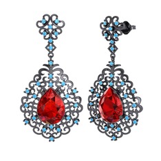Dalila Küpe - Garnet ve akuamarin 925 ayar siyah rodyum kaplama gümüş küpe #1f99369