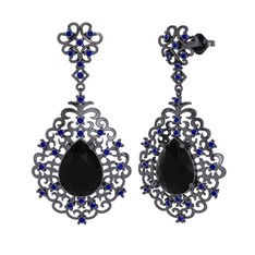 Dalila Küpe - Siyah zirkon ve lab safir 925 ayar siyah rodyum kaplama gümüş küpe #1g65u1c