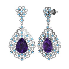 Dalila Küpe - Ametist ve akuamarin 8 ayar beyaz altın küpe #1gdp0p3