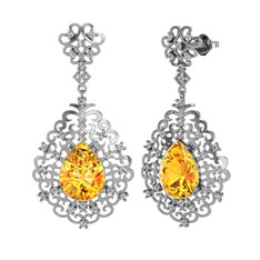 Dalila Küpe - Sitrin ve swarovski 14 ayar beyaz altın küpe #1gfcgj7