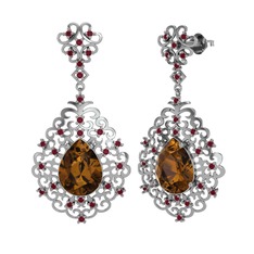 Dalila Küpe - Dumanlı kuvars ve kök yakut 14 ayar beyaz altın küpe #1gurlkz