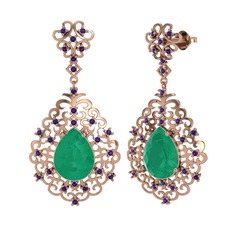 Dalila Küpe - Kök zümrüt ve ametist 14 ayar rose altın küpe #1h55eba