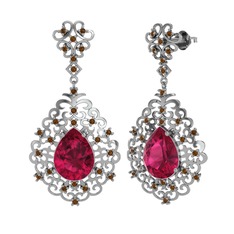 Dalila Küpe - Rodolit garnet ve dumanlı kuvars 14 ayar beyaz altın küpe #1h9bpdd