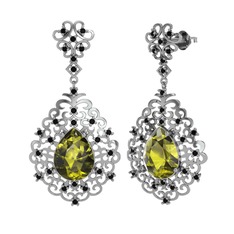 Dalila Küpe - Peridot ve siyah zirkon 14 ayar beyaz altın küpe #1ha3bm9