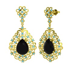 Dalila Küpe - Siyah zirkon ve akuamarin 18 ayar altın küpe #1hbfrg7