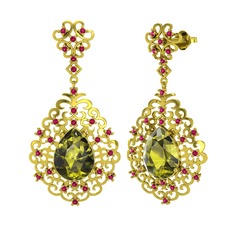 Peridot ve rodolit garnet 18 ayar altın küpe