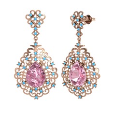 Pembe kuvars ve akuamarin 14 ayar rose altın küpe