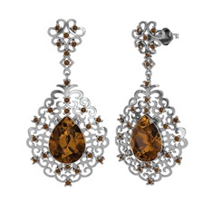 Dumanlı kuvars 8 ayar beyaz altın küpe