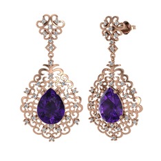 Ametist ve beyaz zirkon 14 ayar rose altın küpe