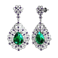 Dalila Küpe - Yeşil kuvars ve ametist 18 ayar beyaz altın küpe #1jqizge