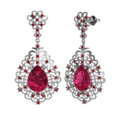 Rodolit garnet ve garnet 14 ayar beyaz altın küpe