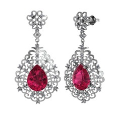 Rodolit garnet ve pırlanta 18 ayar beyaz altın küpe (1.04 karat)