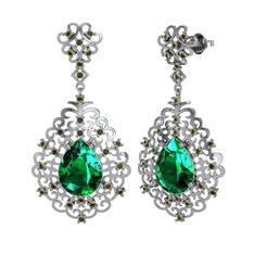 Yeşil kuvars ve peridot 18 ayar beyaz altın küpe