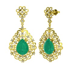 Dalila Küpe - Kök zümrüt ve beyaz zirkon 14 ayar altın küpe #1lffe8q