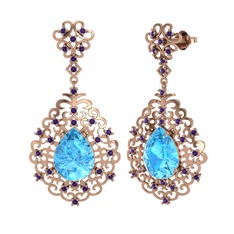 Akuamarin ve ametist 14 ayar rose altın küpe