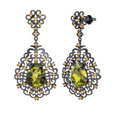 Dalila Küpe - Peridot ve sitrin 925 ayar siyah rodyum kaplama gümüş küpe #1lnjosg