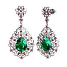 Yeşil kuvars ve garnet 8 ayar beyaz altın küpe