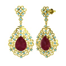 Dalila Küpe - Kök yakut ve akuamarin 14 ayar altın küpe #1ma19i6