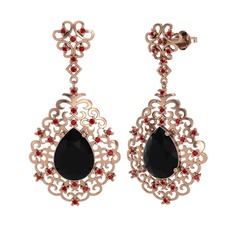 Siyah zirkon ve garnet 8 ayar rose altın küpe