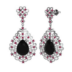 Siyah zirkon ve rodolit garnet 14 ayar beyaz altın küpe