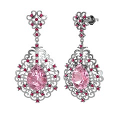 Dalila Küpe - Pembe kuvars ve rodolit garnet 18 ayar beyaz altın küpe #1nsdjei