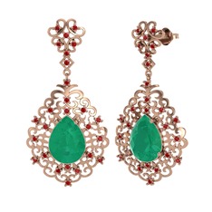 Kök zümrüt ve garnet 8 ayar rose altın küpe