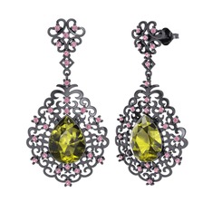 Dalila Küpe - Peridot ve pembe kuvars 925 ayar siyah rodyum kaplama gümüş küpe #1psjint