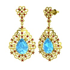 Akuamarin ve garnet 14 ayar altın küpe