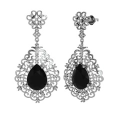 Siyah zirkon ve swarovski 14 ayar beyaz altın küpe