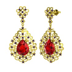 Garnet ve ametist 18 ayar altın küpe