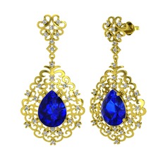 Dalila Küpe - Lab safir ve swarovski 14 ayar altın küpe #1rru7fe