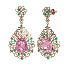 Dalila Küpe - Pembe kuvars ve kök zümrüt 925 ayar rose altın kaplama gümüş küpe #1sggad5