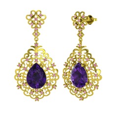 Dalila Küpe - Ametist ve pembe kuvars 925 ayar altın kaplama gümüş küpe #1suzw3n