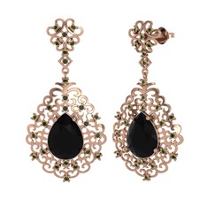 Siyah zirkon ve peridot 925 ayar rose altın kaplama gümüş küpe