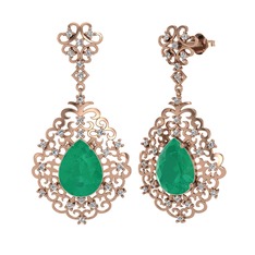 Kök zümrüt ve beyaz zirkon 14 ayar rose altın küpe