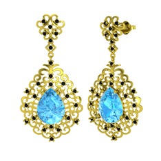 Akuamarin ve siyah zirkon 925 ayar altın kaplama gümüş küpe