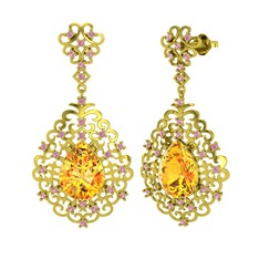 Dalila Küpe - Sitrin ve pembe kuvars 18 ayar altın küpe #1uy3j0u