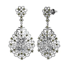Swarovski ve peridot 14 ayar beyaz altın küpe