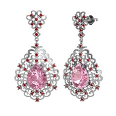 Pembe kuvars ve garnet 18 ayar beyaz altın küpe