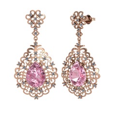 Pembe kuvars ve pırlanta 18 ayar rose altın küpe (1.04 karat)