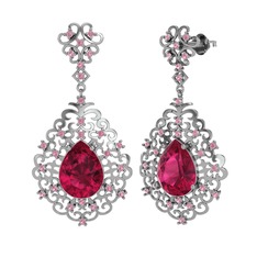 Dalila Küpe - Rodolit garnet ve pembe kuvars 8 ayar beyaz altın küpe #1wgaqu5