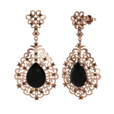 Dalila Küpe - Siyah zirkon ve dumanlı kuvars 14 ayar rose altın küpe #1wm210c