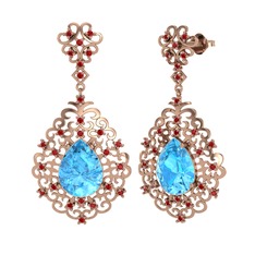 Akuamarin ve garnet 14 ayar rose altın küpe