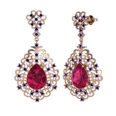 Rodolit garnet ve lab safir 8 ayar rose altın küpe