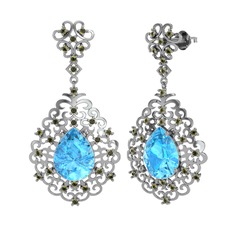 Akuamarin ve peridot 8 ayar beyaz altın küpe