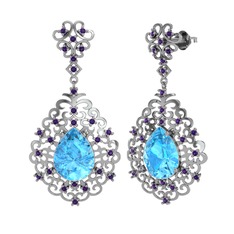 Akuamarin ve ametist 8 ayar beyaz altın küpe