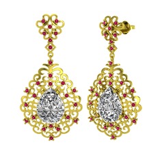 Swarovski ve rodolit garnet 18 ayar altın küpe