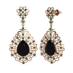 Dalila Küpe - Siyah zirkon ve yeşil kuvars 14 ayar rose altın küpe #3sffrk